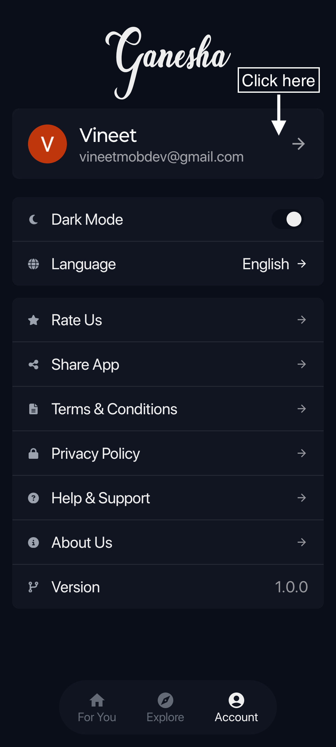 Account Settings Screen