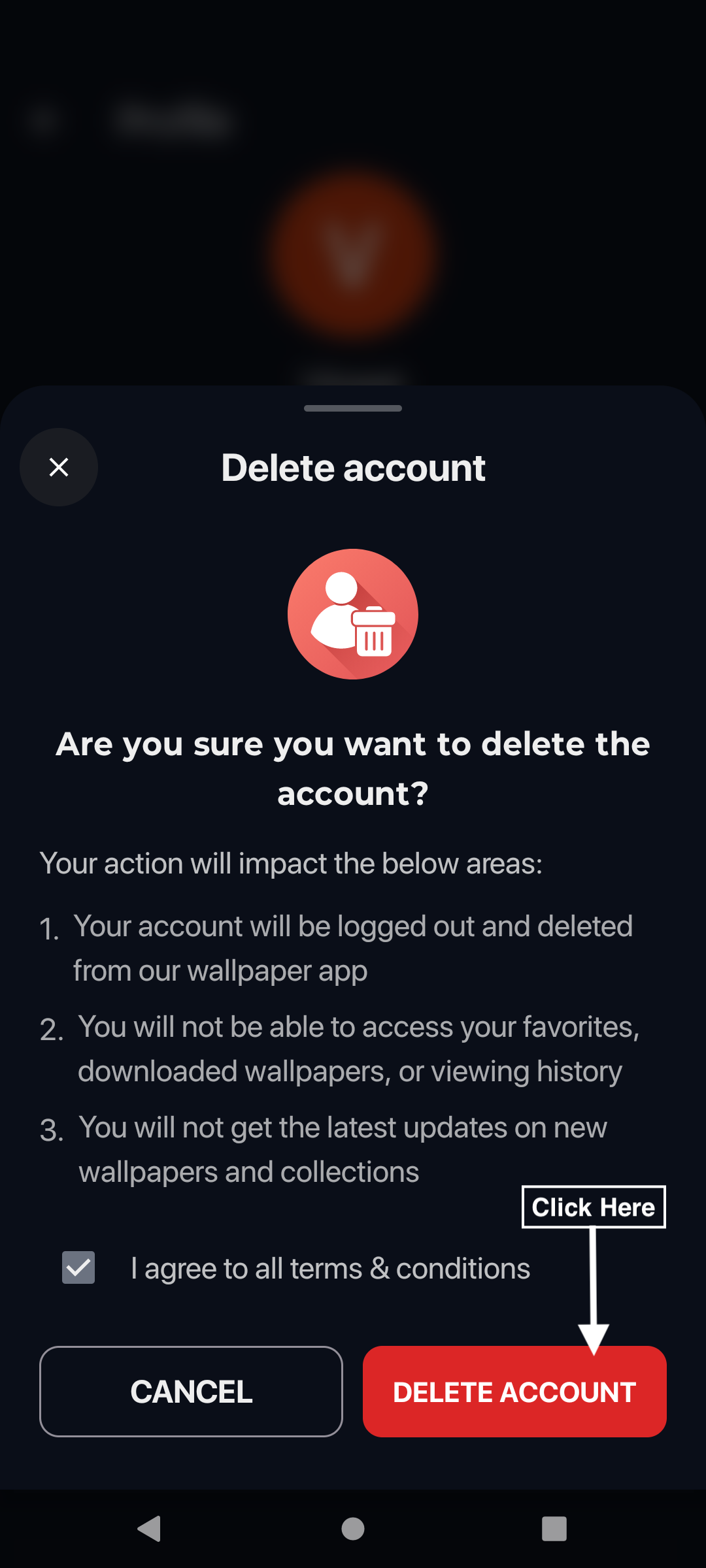 Delete Account Button