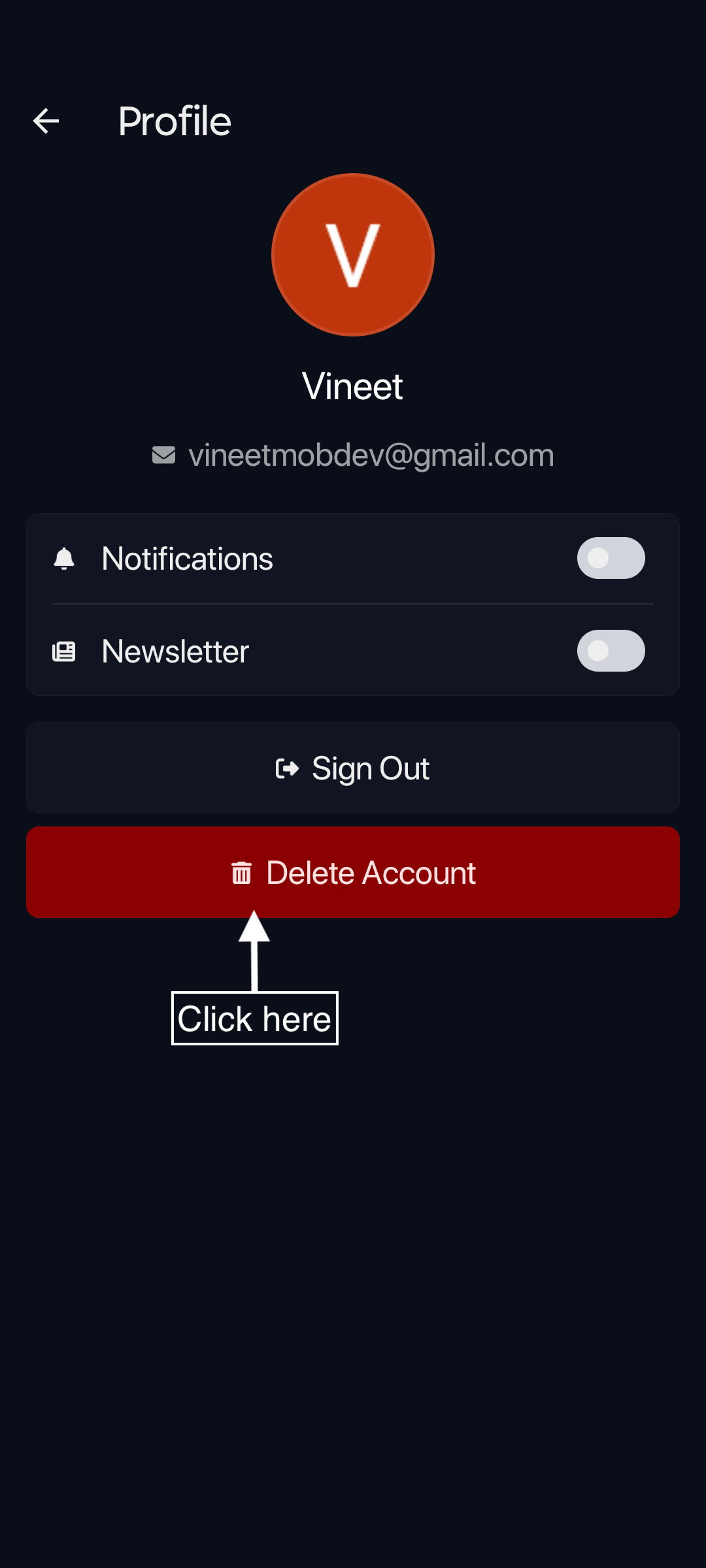 Profile Page with Delete Button